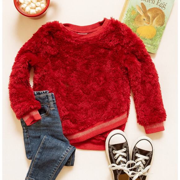 Nannette Kids Girls Red Fuzzy Sparkle Faux Fur Sweater Size 6 – Cozy & Festive - Picture 1 of 9